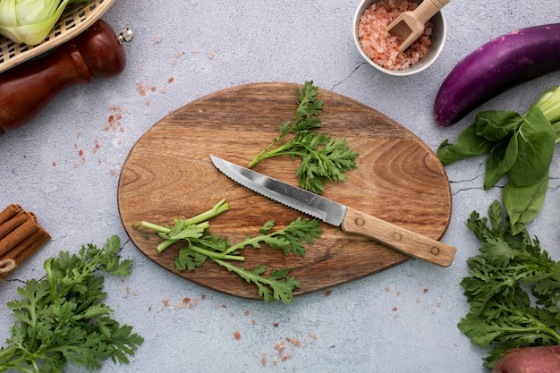 Cutting board with herbs